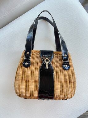 Kate Spade Wicker Purse Tisbury Avita Satchel Patent Leather Havana Handbag